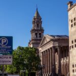 Colonial architecture with a historical building and blue sky in San Luis Potosí, Mexico.
