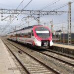 Modern high-speed train at La Rinconada railway station in sunny Andalucía.